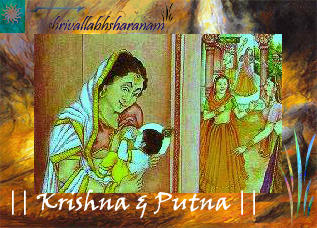 Kans has sent Pootna to Gokul to kill Child Krishna,
 here Pootna is feeding Krishna through her poisonous breast